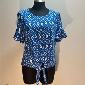 Blue Geometric Print Women's Top